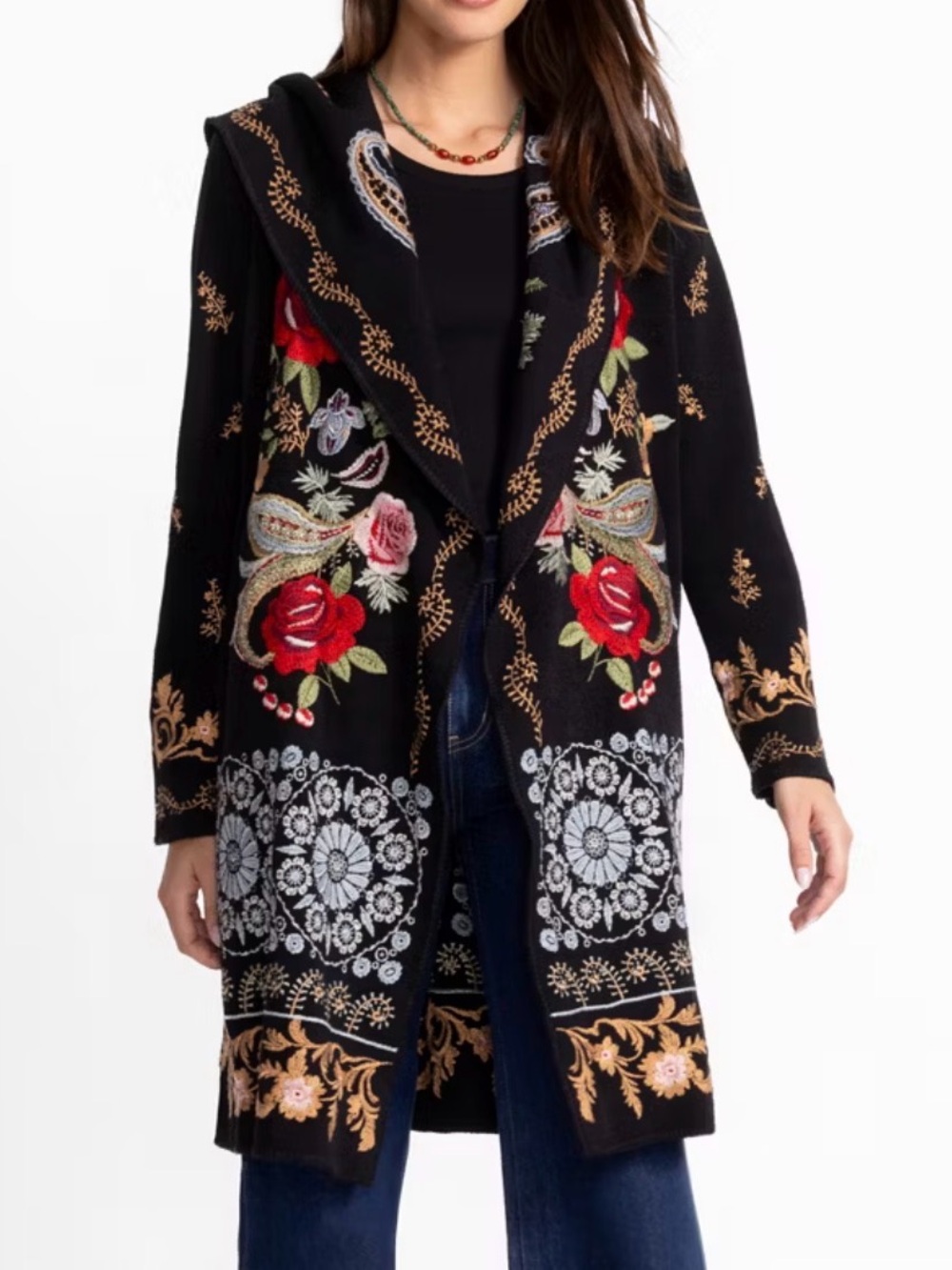 New w Tags Johnny Was Biya Leto Duster Black Small Floral Boho Hard to Find - Picture 2 of 16